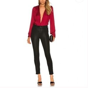 Paige Jeans Womens 27 Emmie Coated Ultra Skinny Button Detail Shiny Minimal Chic